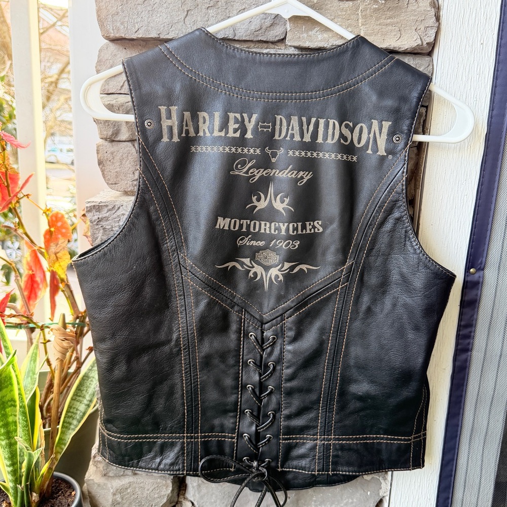 Harley-Davidson Black Leather Lacing Women's Motorcycle Vest